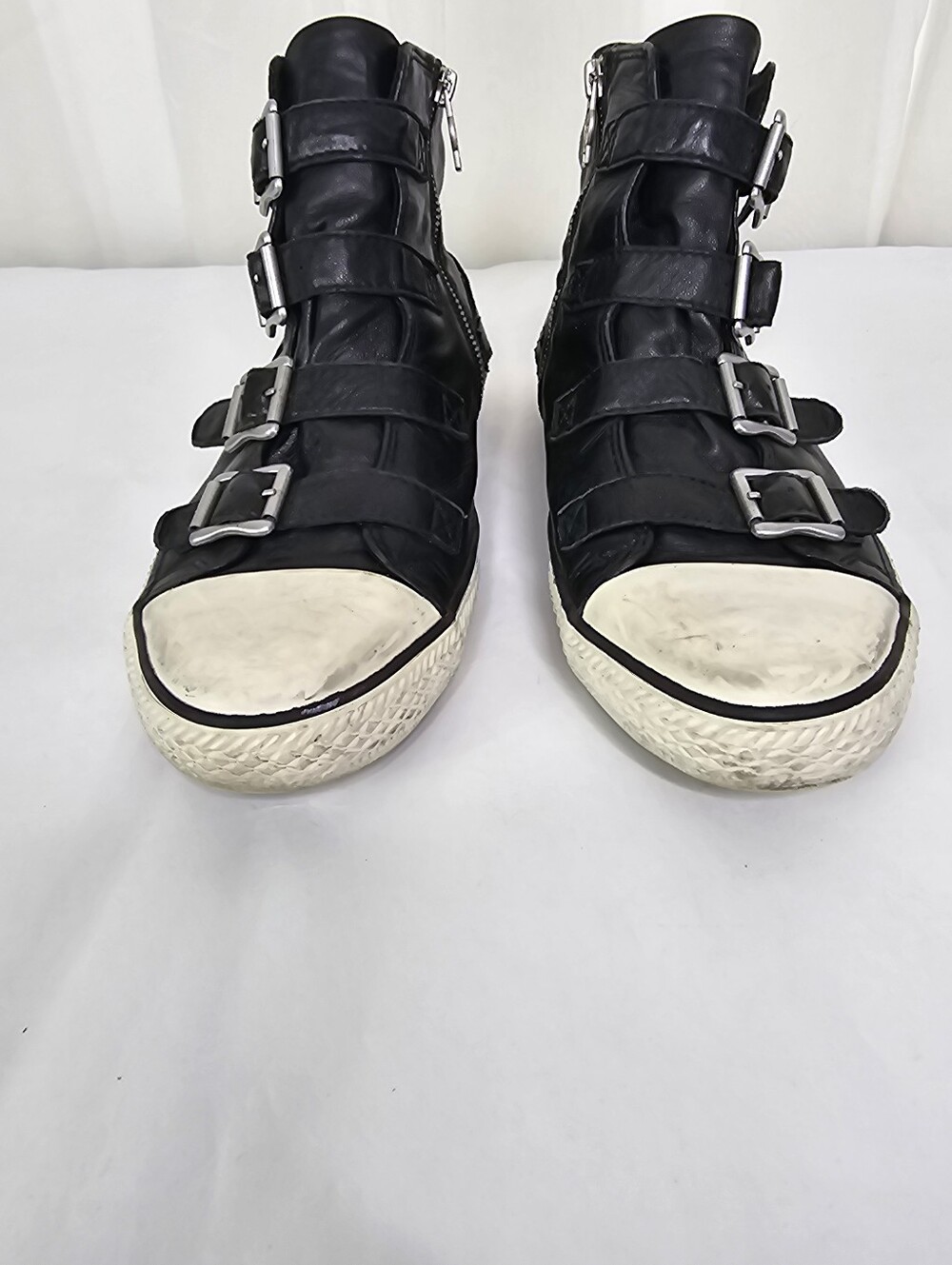 ASH Virgin Black Leather Buckle High Top Sneakers Size 41 - Picture 5 of 11